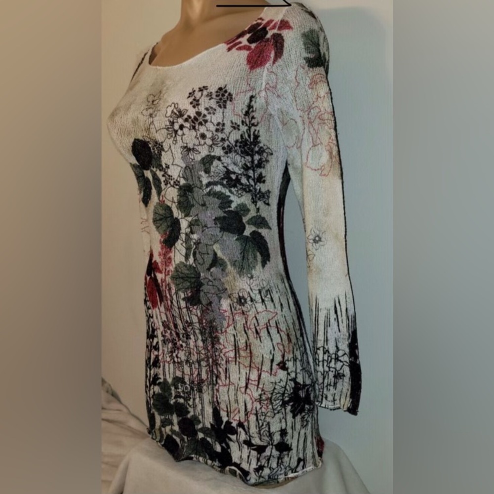 Cache Watercolors Floral Knit Long Sleeve Top